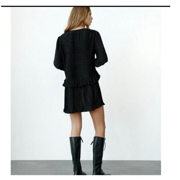 Zara Mini Ruffle Black Polka Dot Dress size XS - Picture 3 of 12